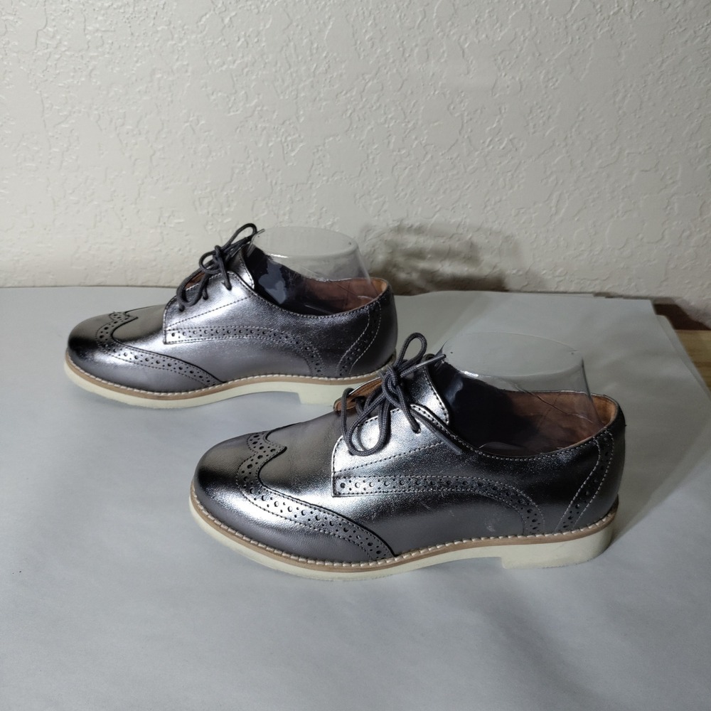 Softwalk Womens Metallic Pewter Leather Wingtip Oxford Brogue Shoes L23